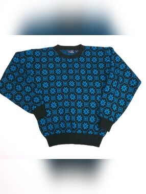 High Velocity Vintage 90s Men's Acrylic Blue Geometric Pullover Sweater Large